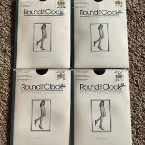 4 Round the Clock Control Top PANTYHOSE Sheer Leg NYLONS Size A Black & Navy NEW